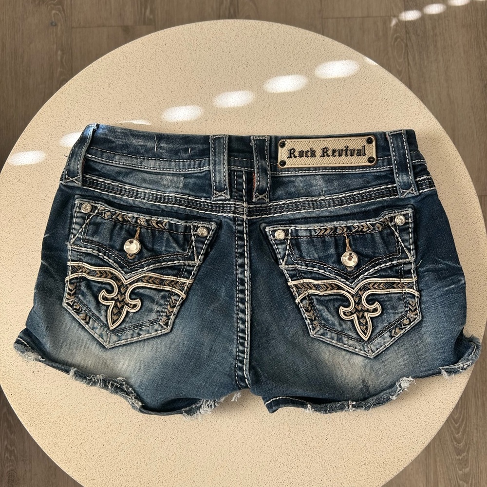 Rock Revival Distressed Dark Blue Denim Cutoff Shorts - Picture 3 of 7